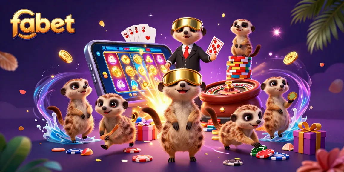 Engage with fabet's thrilling casino scene featuring meerkats in action at a lively gaming table.