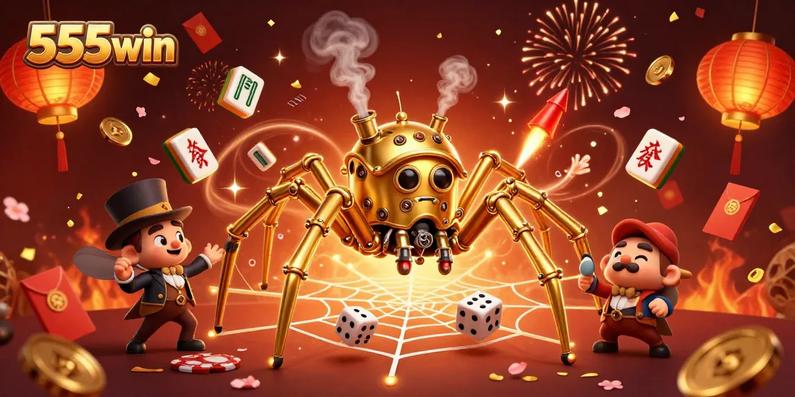 Catching dice and enjoying gameplay in a vibrant 555win-themed online casino illustration.