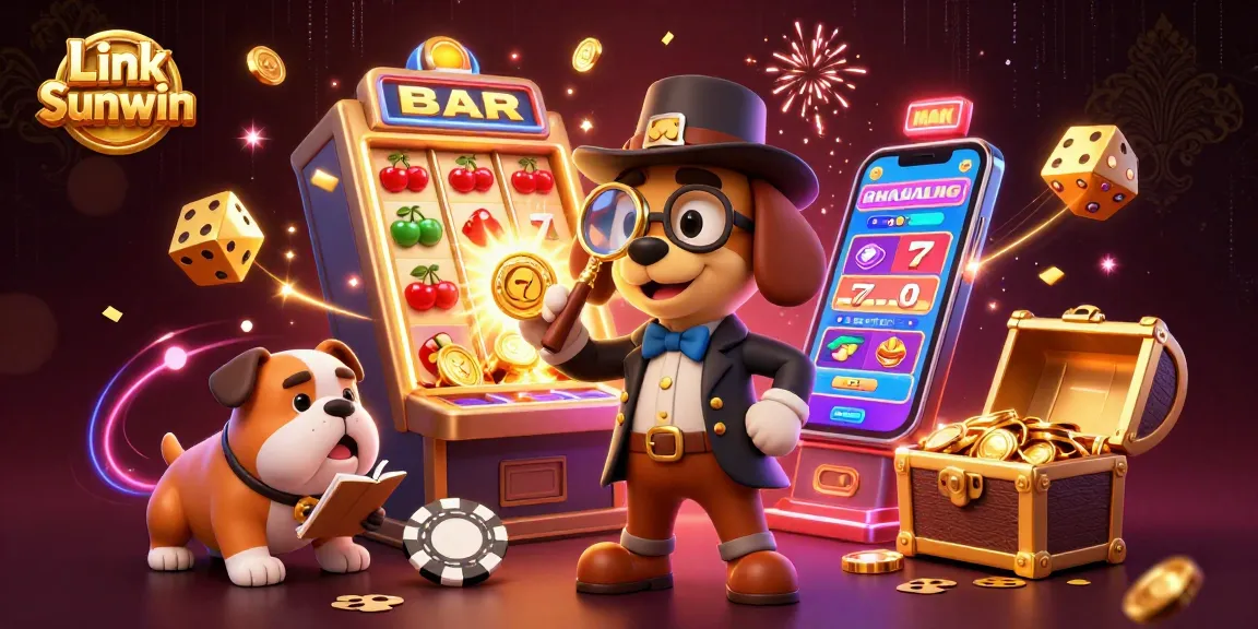 Join the excitement of Link Sunwin with a playful detective and vibrant casino elements bursting with energy!