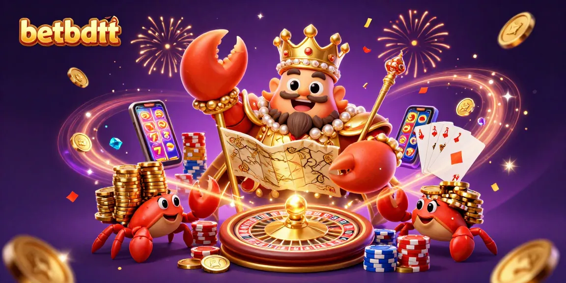 Spin the roulette and win with betbdtt, featuring a golden crab emperor amidst casino treasures