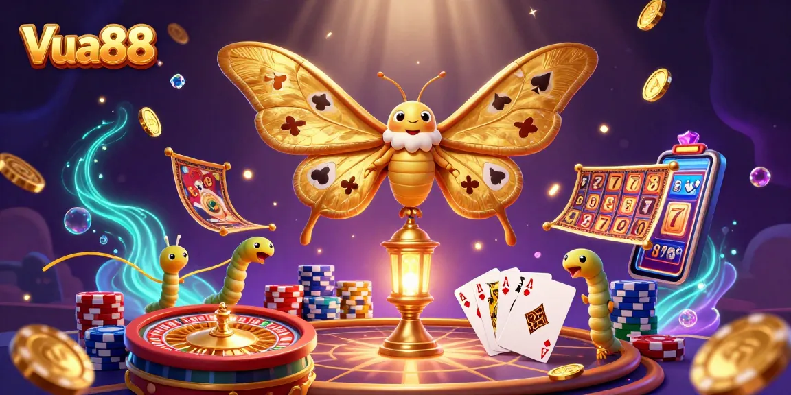 Experience exciting wins at Vua88 with this vibrant illustration of casino games and golden treasures.