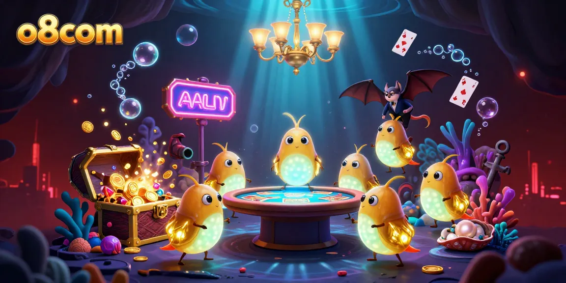 Experience the vibrant underworld of o8com's casino featuring glowing characters in an immersive gaming scene.