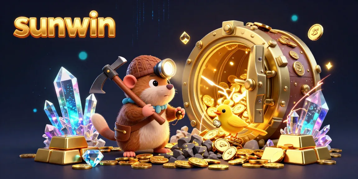 Experience thrilling adventures with sunwin in this vibrant illustration of a treasure-hunting mole and sparkling gems.
