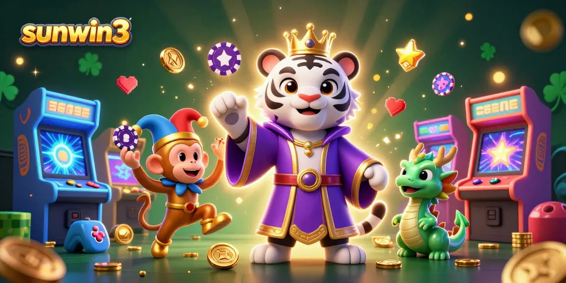 Players win big at sunwin3 with a vibrant 3D casino scene featuring characters and game elements.