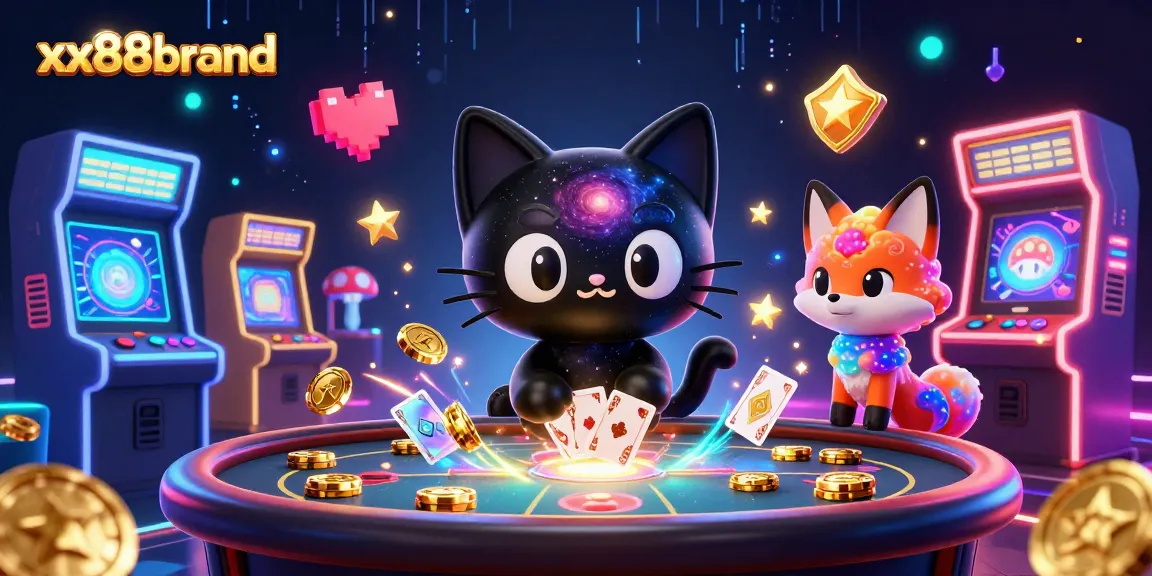 Engage with vibrant games at xx88brand casino, entertained by a cosmic black hole cat.