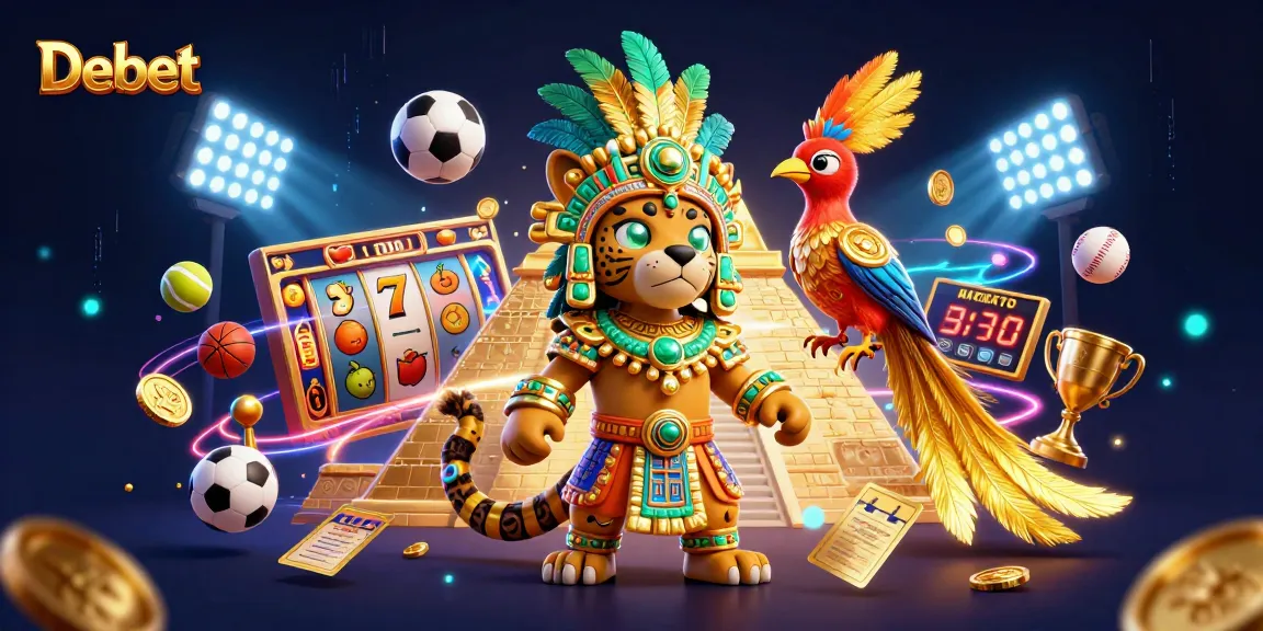 Experience the thrilling world of Debet with this dynamic casino scene featuring vibrant 3D characters and exciting game elements.