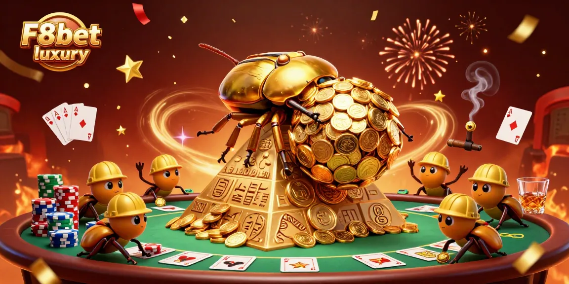 Experience thrilling gameplay at F8bet luxury with a golden beetle-themed casino scene.