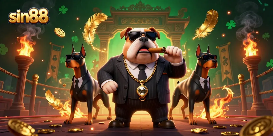 Engage in thrilling gaming action with sin88, where a mafia bulldog leads two Doberman bodyguards amidst a dynamic casino fight scene.