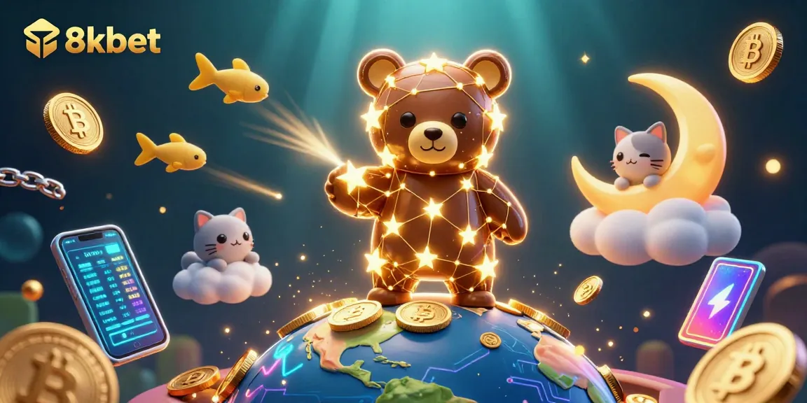 Engage with 8xbet's vibrant casino world featuring cosmic characters and crypto elements.