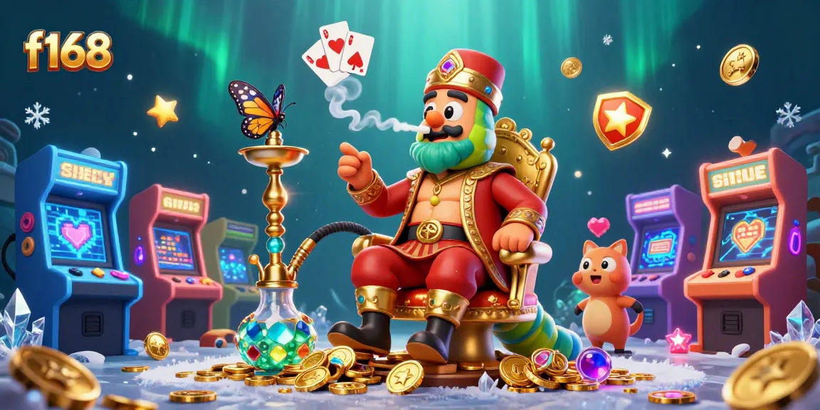 Experience f168's thrilling casino atmosphere through a vibrant illustration of gaming elements.